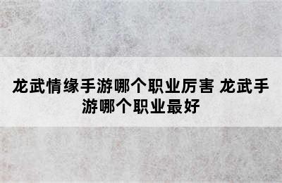 龙武情缘手游哪个职业厉害 龙武手游哪个职业最好